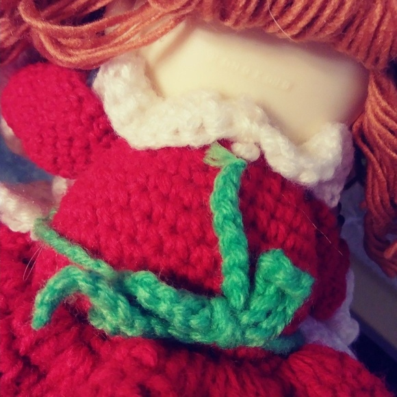 Vintage Christmas Decor Yarn Knit Clown Doll circus world kid red green - Picture 3 of 6